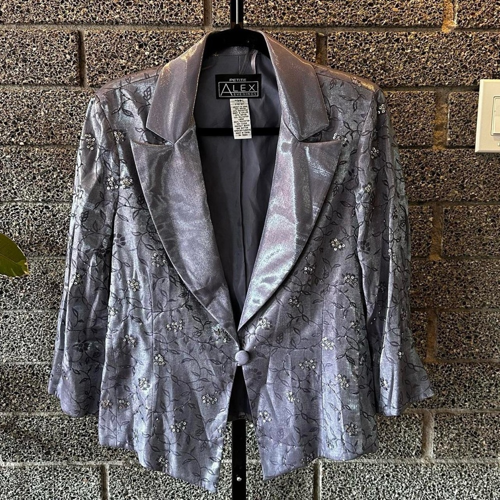 Alex Evenings Silver Floral Satin Jacket